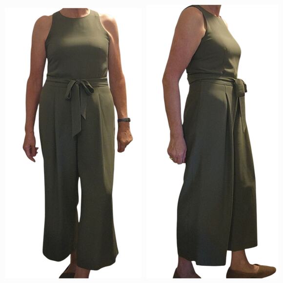 Banana Republic Cropped Wide-Leg Jumpsuit, olive green, size 10 - Picture 1 of 14